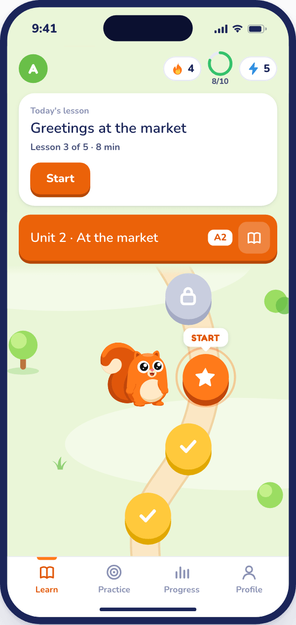 Concept screen: the learning path